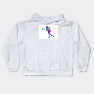 Lacrosse Girl Watercolor Silhouette Painting Kids Hoodie